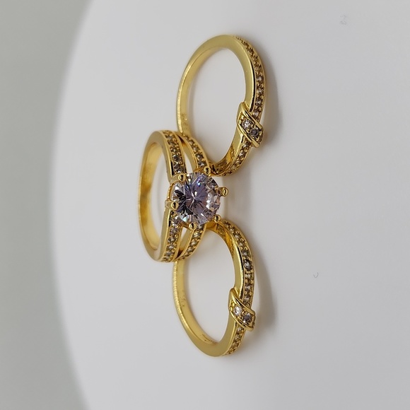 18K Gold Plated Zircon 925 Stamped 3-Piece Ring Set - Picture 3 of 14